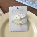Cute blue and white plaid hair clips set with rhinestones, perfect for sweet daily styles. - 2 Pcs/Set / 2# Scalloped Cream Oval