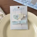 Detailed shot of sweet blue floral heart and plaid bow hair clip set with rhinestones. - 2 Pcs/Set / 3# Double Heart Bow