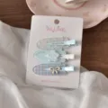 Set di fermagli per capelli a quadretti blu con fiocchi e fiori graziosi. Perfetto accessorio. - Piccola Clip Senza Cuciture Con Fiori Blu