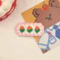 Cute sweet knit hair clip with lovely tulip embroidery for kids and women daily wear styling. - Pink Tulip