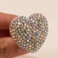 Bague cœur en strass étincelant, anneau réglable en cristal coloré pour femmes bijoux - Strass AB / Or
