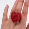 Bague cœur en strass rouge pour femmes bijoux de doigt ouverts en cristal scintillant mode - Zircon Rouge / Or