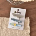 Set di fermagli per capelli con bottoni carini per donne e ragazze, accessori eleganti unici. - Fermaglio per Capelli Grande Ondulato a Quadri Grigi e Blu (FJ911)