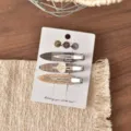Set di fermagli per capelli a quadri con bottoni, primo piano dettagliato chic. - Fermaglio senza Traccia con Mezzo Bottone Bianco Serie Marrone (FJ911)