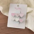Süßes Herz Haarklammer Detail, mit niedlichem Blumenmuster und Schleifen Design, rosa. - Rosa Bedruckter 3-Herzen-Stil / 2 Stück/Set