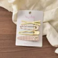 Süßes Blumen Haarklammer Set für Damen, süße mehrstilige Metall und Stoff Haarschmuck. - Gelber Kreuzkarostil / 4er-Set