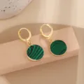 Elegant green round stone drop earrings for women, retro gold-plated geometric French design. - Malachite Texture (6)