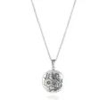 Elegante collar con colgante de medallon redondo vintage, joyeria floral plateada. - Estilo Redondo (NE0279) / Redondo Plateado