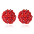 Boucles d'oreilles clous boule de cristal perlées rouges, élégantes boucles rondes. - Couleur 4 (EA0926)