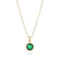 Gold-plated green zircon clavicle chain necklace featuring a classic round gemstone pendant. - Gold May