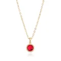 Gold-plated chain detail with a sparkling red cubic zirconia round pendant in twisted frame. - Gold July
