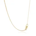 Gold plated asymmetric chain necklace detail featuring an initial lock pendant with cubic zirconia. - Gold F