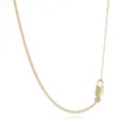 Detail view of gold-plated initial lock pendant necklace with sparkling zirconia stones. - Gold J