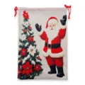 Sac cadeau cordon en toile de jute de Noël avec motif Père Noël et sapin pour les bonbons. - Petit (19x24cm) / Père Noël Sapin de Noël