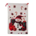 Sac cadeau de Noël en lin avec cordon et motif de bonhomme de neige pour emballer des friandises. - Petit (19x24cm) / Bonhomme de Neige avec Cadeau