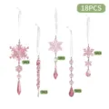 Pink acrylic Christmas tree hanging ornaments set, transparent snowflake and icicle pendant. - 18 Pieces Set / Pink