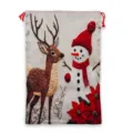 Sac cadeau de Noël en similicoton avec joli motif de cerf et de bonhomme de neige. - Petit (19x24cm) / Bonhomme de Neige & Renne