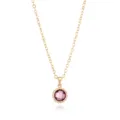 Gold-plated purple zircon pendant necklace detail view, delicate chain and stone close-up - Gold June