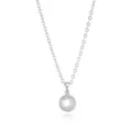 Detailed close-up of silver chain necklace with sparkling clear stone and twisted rope bezel. - Silver April