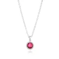 Detailed closeup view of the exquisite red gemstone pendant and delicate silver chain links. - Silver October