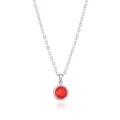 Detail view of the elegant birthstone pendant necklace featuring a vibrant red faceted gemstone. - Silver January