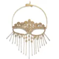 Gold rhinestone fringe masquerade mask face chain prom party stylish fashion accessory. - Style T1 / Gold