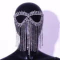 Rhinestone Tassel Face Mask Crystal Chain Veil Party Masquerade Glamour Accessory - Style T2 / Gold