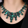 European style heavy rhinestone square necklace pendant fashion minimalist statement jewelry - Green Zircon / Multi-Layer Necklace Gold