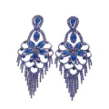 Boucles d'oreilles pendantes longues avec strass bleus pour femmes mode élégante. - Argenté / Strass Bleu