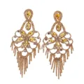 Longues boucles d'oreilles pompons strass jaunes, bijoux floraux élégants pour femmes. - Argenté / Zircon Jaune