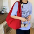 Japanese style large red canvas shoulder tote bag casual commuter large capacity bag - Red