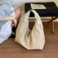 Japanese casual large tote bag women large capacity underarm shoulder slouchy beige cloth bag - Khaki