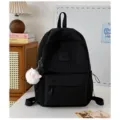 Sac à dos d'école noir minimaliste pour filles, cartable de voyage mignon avec pendentif en peluche. - Avec Pendentif / L / Noir
