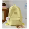 Sac à dos décontracté matelassé jaune clair pour école et travail avec joli pompon en peluche. - Avec Pendentif / L / Jaune