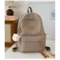 Sac à dos uni plissé style doux avec pendentif en peluche pour l'école et le quotidien. - Avec Pendentif / L / Kaki