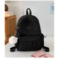 Sac à dos noir minimaliste pour femme, cartable décontracté pour le travail et l'école. - Avec Pendentif / S / Noir