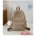 Sac à dos scolaire plissé beige pour fille mignon sac à dos décontracté quotidien - Avec Pendentif / S / Kaki