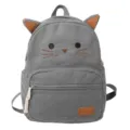 Zaino in velluto a coste con orecchie di gatto per donna e ragazza, borsa scolastica grigia. - Grigio