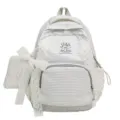 Zaino donna stile coreano carino rigato a stelle con dettaglio di fiocco in pizzo. - con portachiavi / Bianco