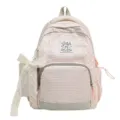 Cute Korean style striped star backpack for girls, lightweight school bag with bow detail. - Pink