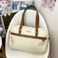 Carina borsa a tracolla a pois grande capacità borsa da lavoro manico marrone crema - Giallo chiaro