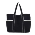 Black nylon tote bag with white straps, large capacity shoulder bag for daily commute. - Dark Blue