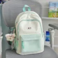 Cute contrast color star pattern backpack for women, fresh style school bag for students daily use. - Green + Dressed Bear Pendant