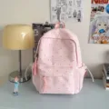 Joli sac à dos rose à pois pour femmes, cartable décontracté de style japonais pour usage quotidien. - Rose