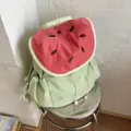 Cute watermelon design backpack for women and students, large capacity casual canvas bag. - Green