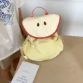 Cute apple shape backpack for women students, casual yellow travel school bag with embroidery. - Yellow