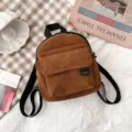 Japanese style mini corduroy backpack brown small daypack casual travel bag for women - One Size / Dark Brown