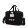 Schwarze isolierte Tasche niedliche Bären Stickerei Umhängetasche für Damen Alltag. - Einheitsgröße / Schwarz
