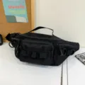 Marsupio tattico multifunzionale per esterni, borsa da petto a tracolla in tela resistente. - Nero