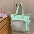 Borsa tote verde menta grande capacità borsa ita con finestra trasparente tracolla casual - Verde